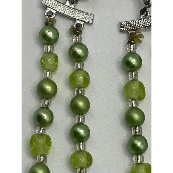 Vintage  Japan Green Beaded Double-Strand Necklace With Hook Clasp J0246 - Picture 6 of 8